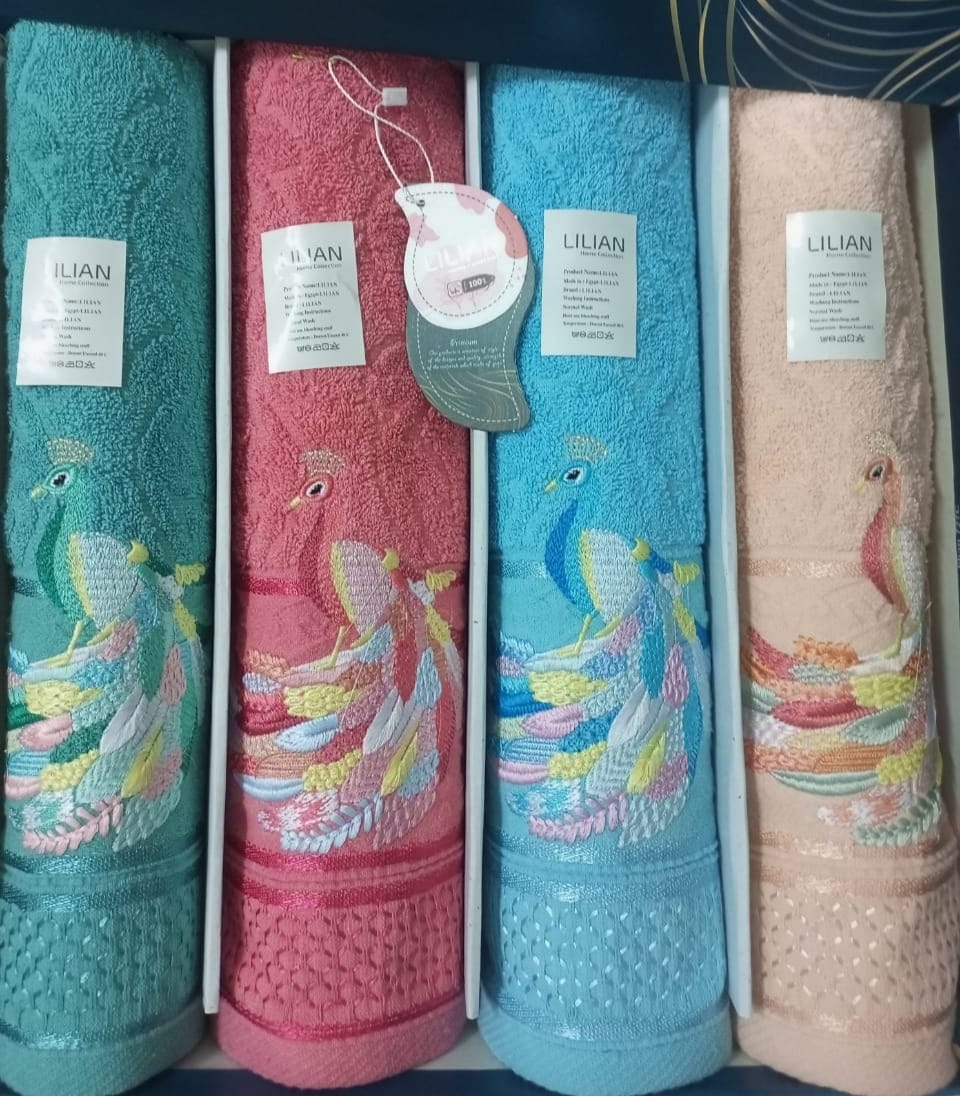 4 Tmbroidery Towels-100% Pure Egyptian Cotton فوط قطن مصري