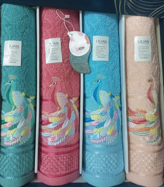 4 Tmbroidery Towels-100% Pure Egyptian Cotton فوط قطن مصري