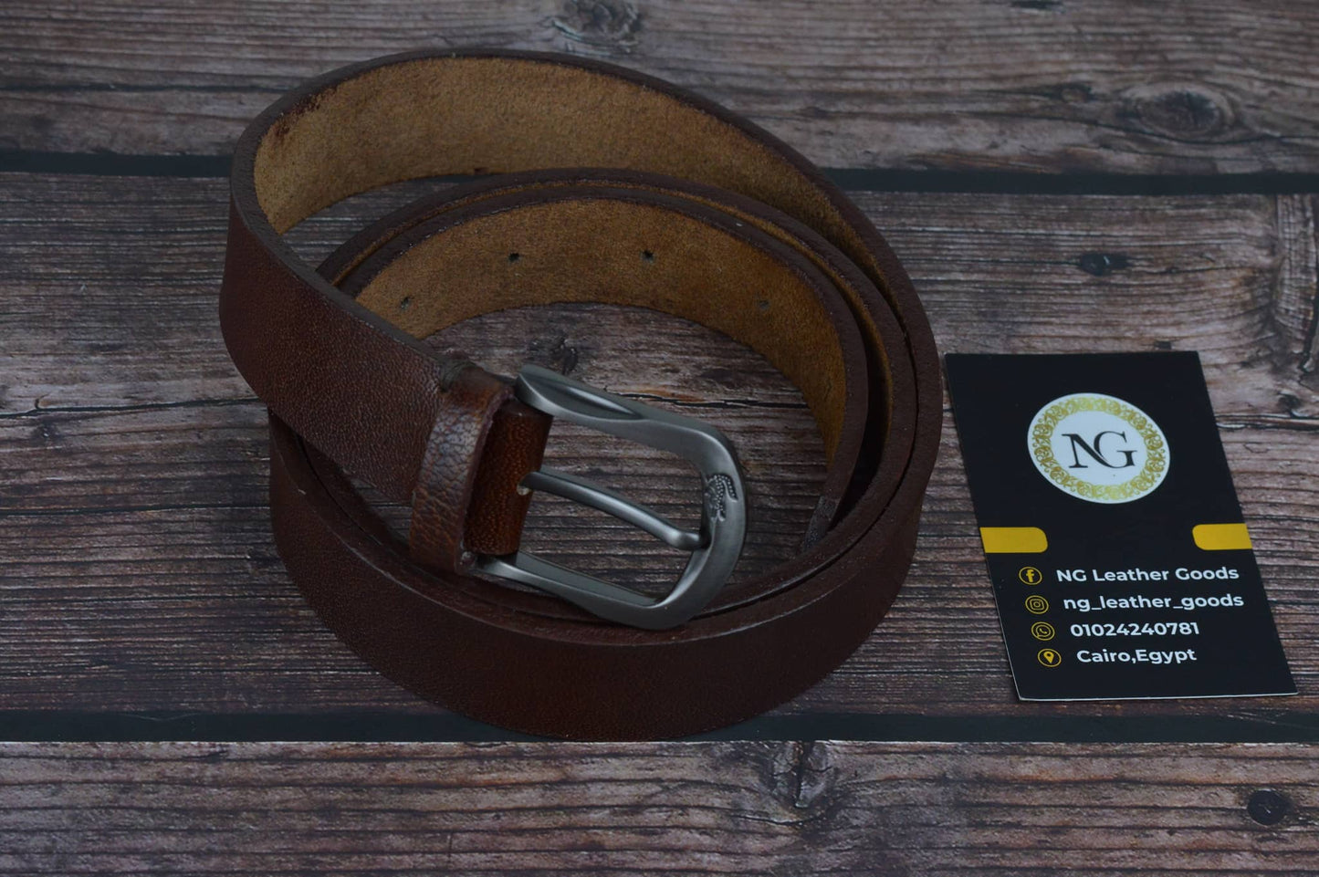حزام جلد بني 100-140سم NG