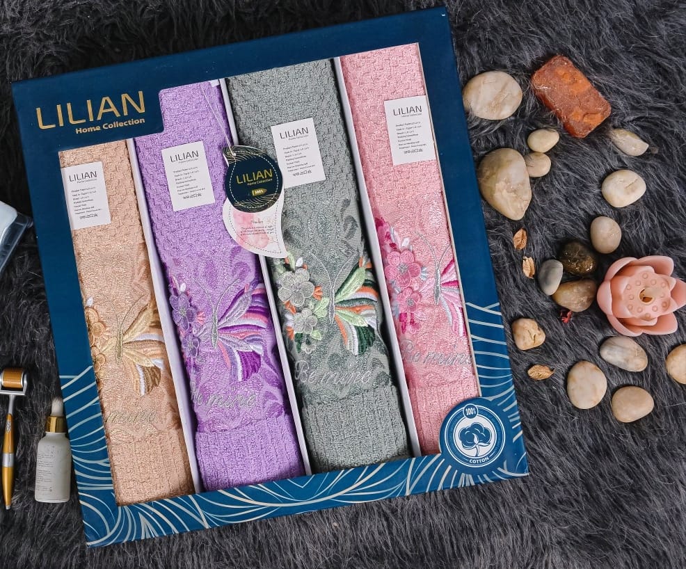 4 Tmbroidery Towels-100% Pure Egyptian Cotton فوط قطن مصري 
