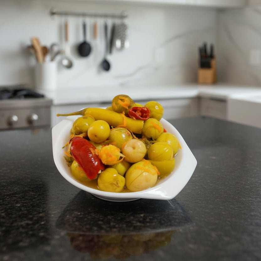 Homemade pickled apple olives-زيتون تفاحي بلدي